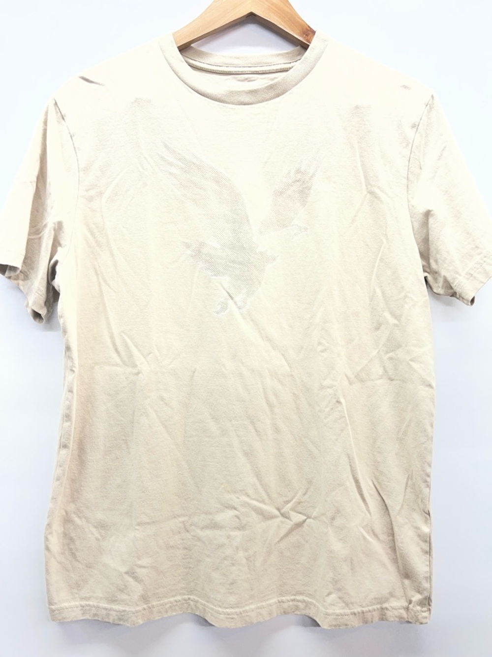 American Eagle Outfitters Cream Short Sleeve Crew Tee with Tonal‎ Logo